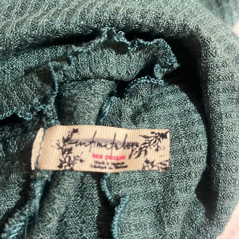 Intimately Free People Make It Easy Waffle Knit Lettuce Hem Thermal Top in Teal - Picture 8 of 8
